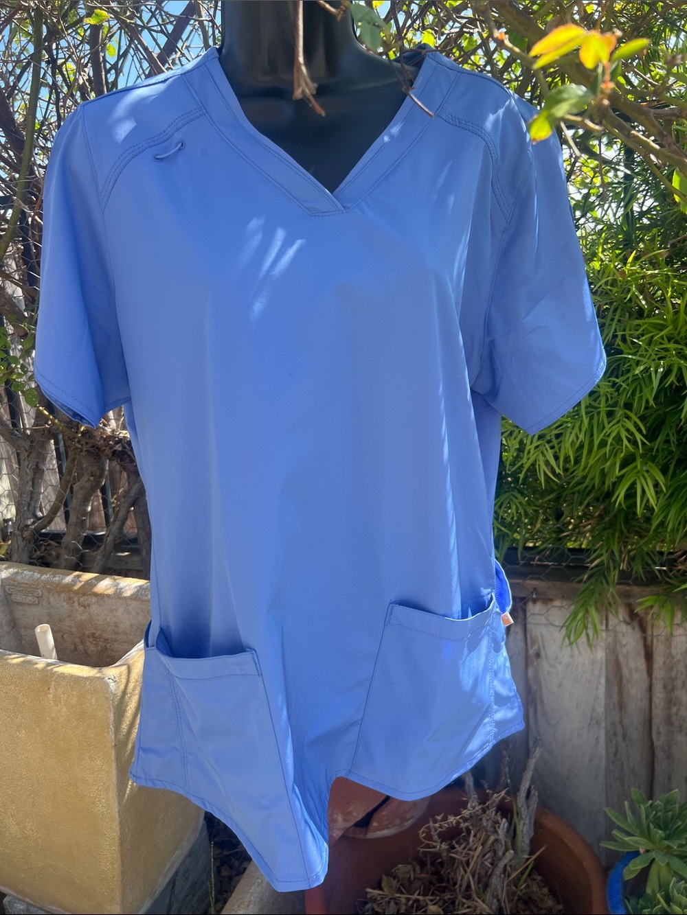 V-Neck Medical Scrub Top in Light Blue